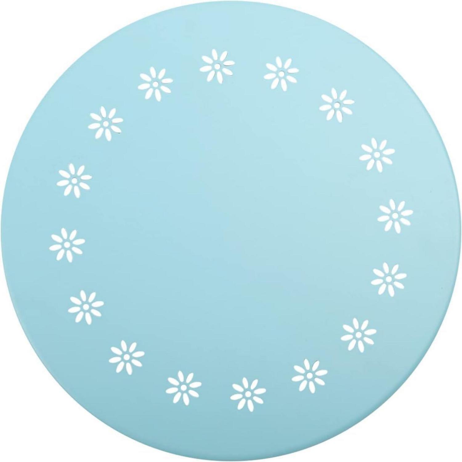 Outdoor Beistelltisch Blau mit Blumenausschnitten, Wetterfest, Stahl, Rund, Metall, für Patio, Hof, Balkon, Garten