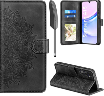 Lederhülle Samsung Galaxy A15 5G/4G Flip Wallet Schutzhülle Schwarz