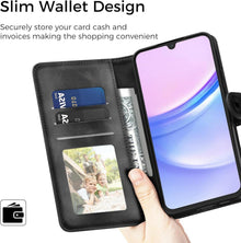 Samsung Galaxy A15 5G/4G Leder Flip Wallet Hülle Schwarz