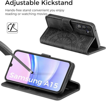 Lederhülle Samsung Galaxy A15 5G/4G Flip Wallet Schutzhülle Schwarz
