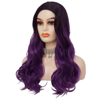 Lila Lockige Perücke Lang Schwarz-Lila Wellig Cosplay Perücke