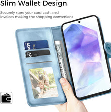 EASDNB Samsung Galaxy A55 5G Leder Wallet Hülle Himmelblau