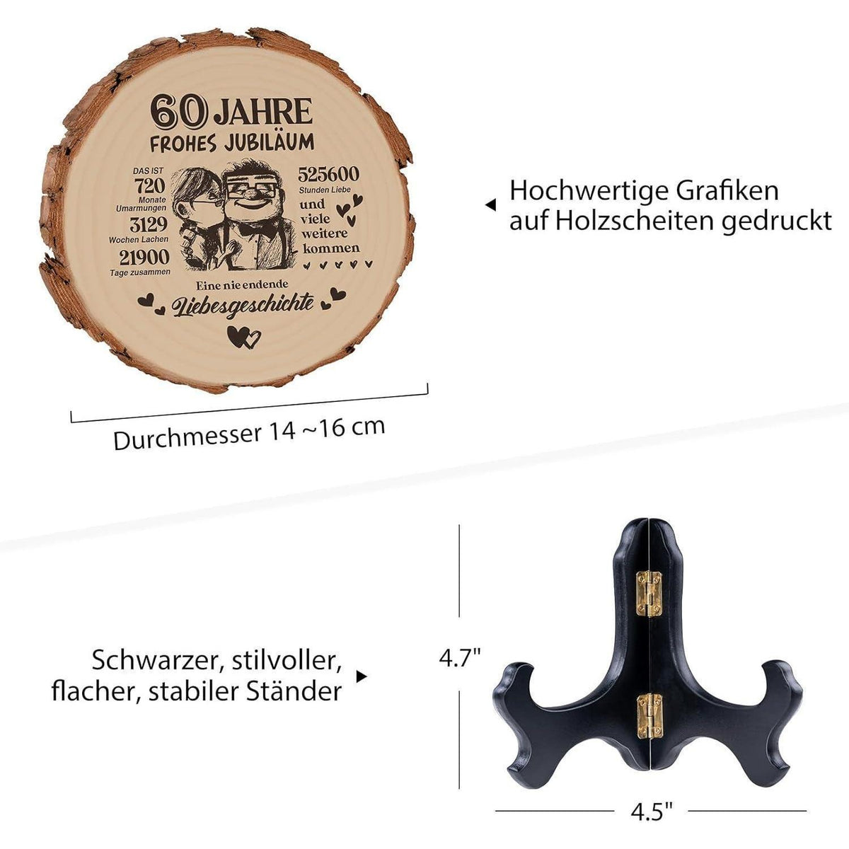 Holzplakette 60. Hochzeitstag Geschenk für Sie & Ihn