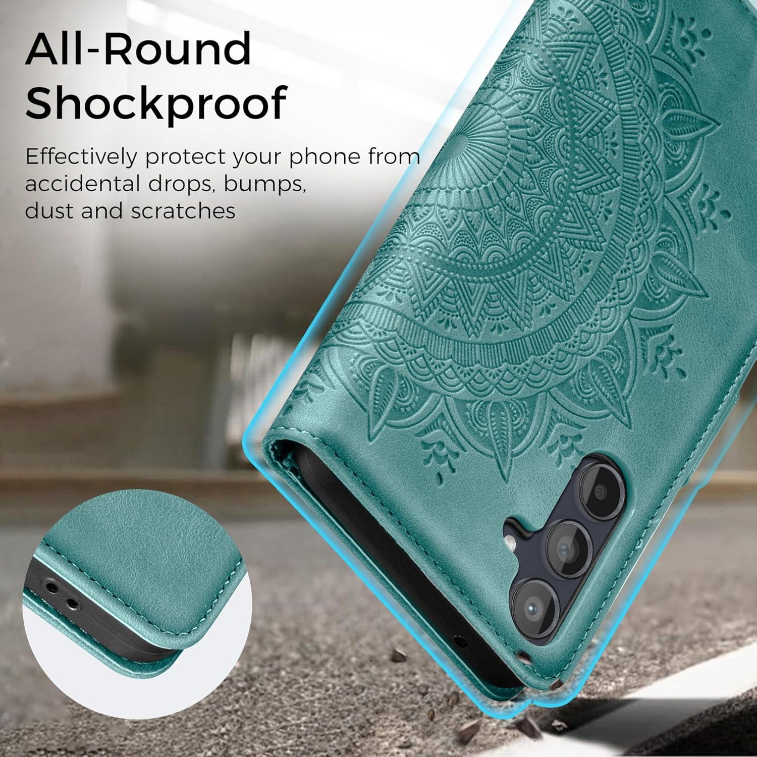 Lederhülle Samsung Galaxy A55 5G Flip Wallet Schutzhülle Grün