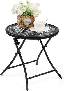 Faltbarer Outdoor Beistelltisch Metall Schwarz Blumenmuster