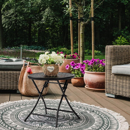 Faltbarer Outdoor Beistelltisch Schwarz Metall Blume Terrasse Hof