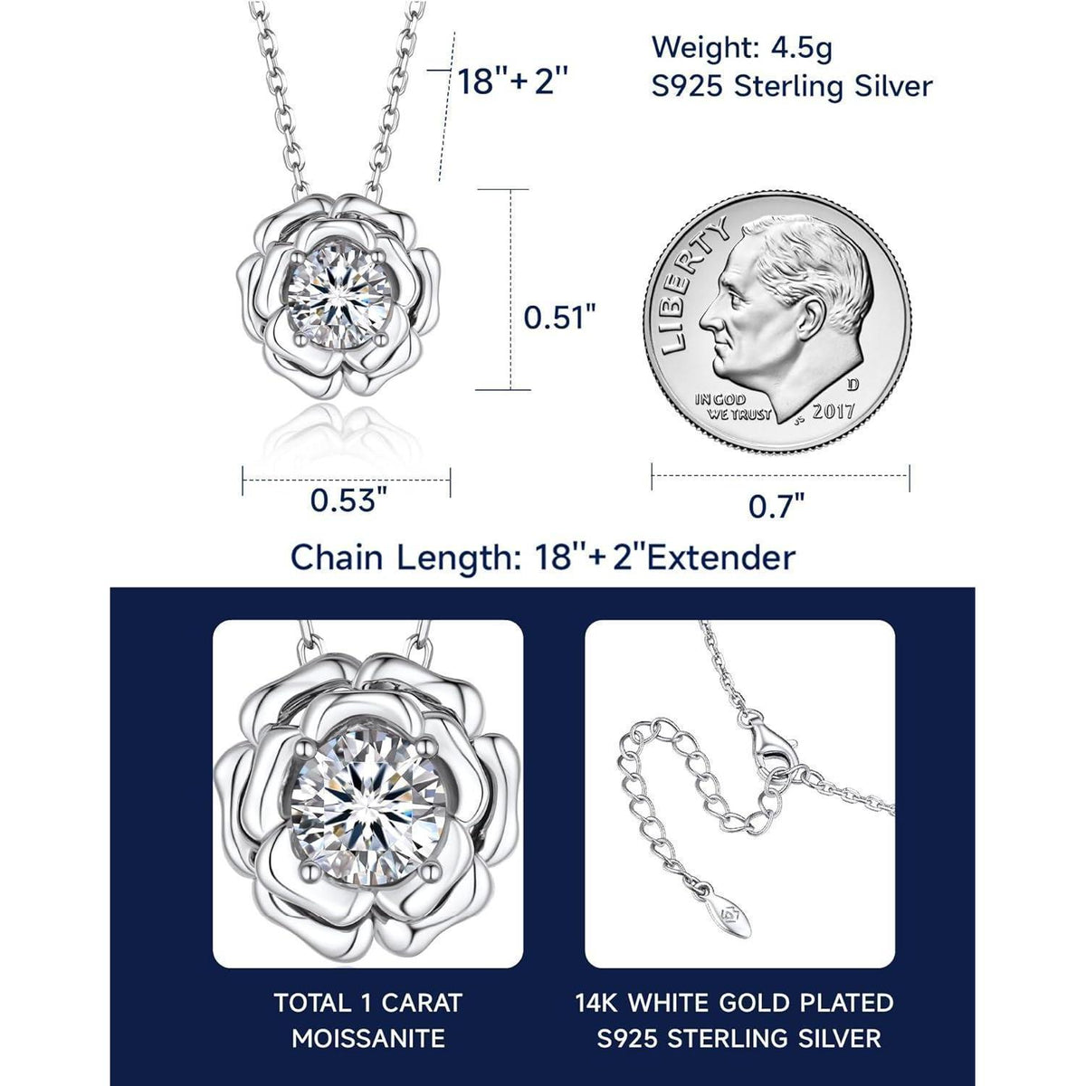 Halskette Herz Moissanite 1 Karat Silber 925 Rosegold Geschenk für Frauen