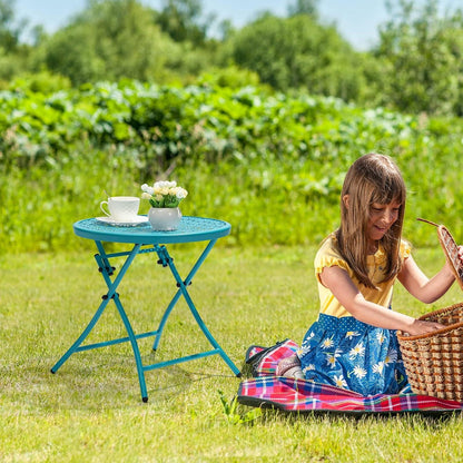 Faltbarer Outdoor Beistelltisch Blau Metall Terrasse Tisch