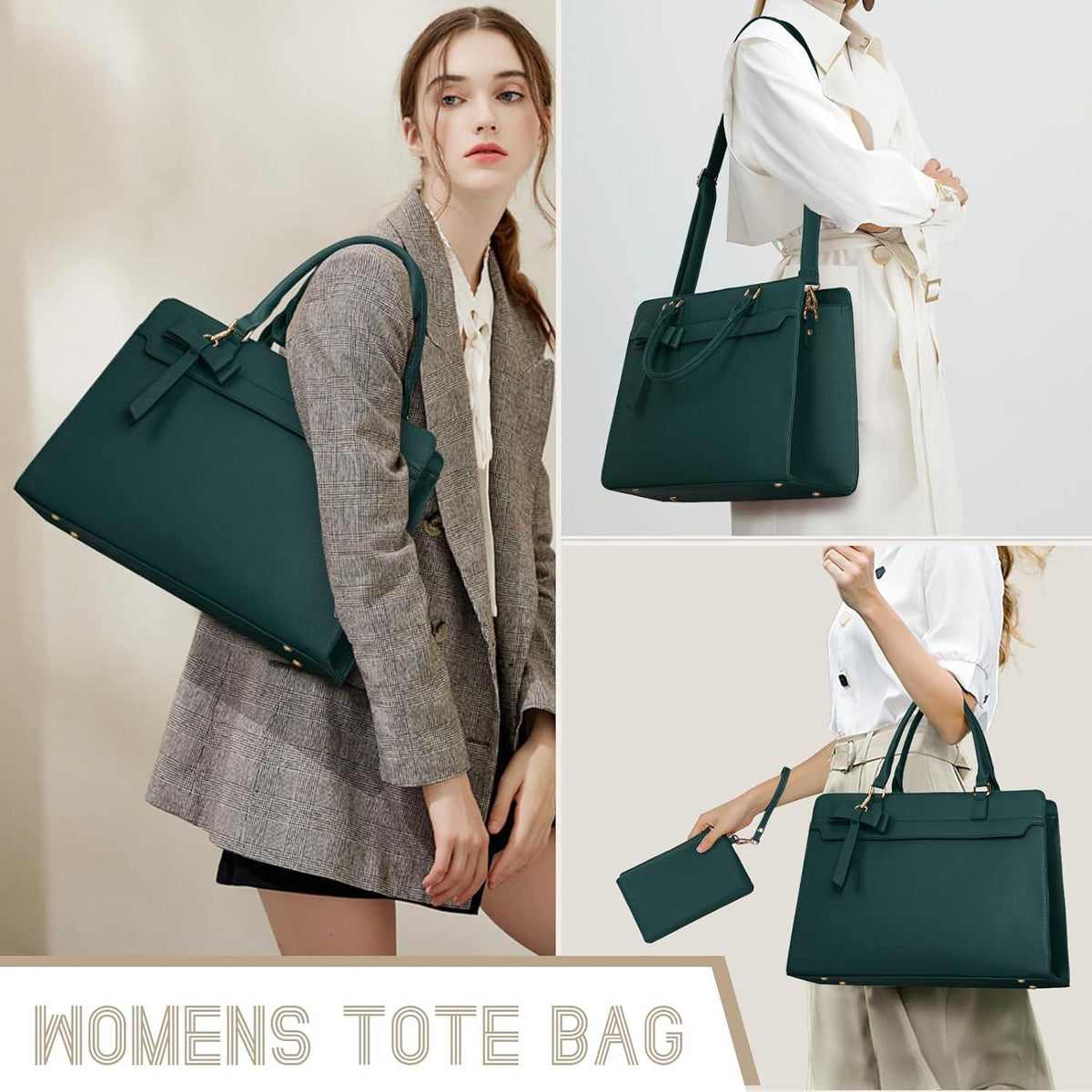 RAINSMORE Laptoptasche Damen 15.6 Zoll Wasserdicht PU Leder Umhängetasche Grün