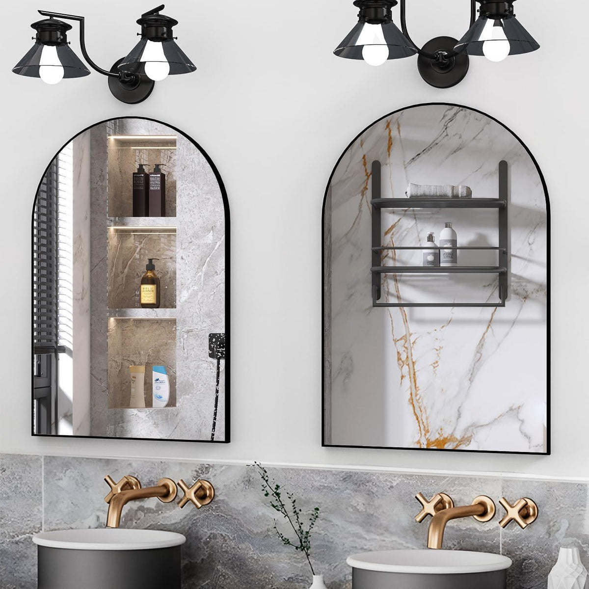 Gewölbter Wandspiegel 60x90cm mit Metallrahmen – 2er Set Schwarz