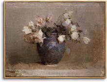 Vintage Leinwand Bilder mit Rahmen 30x40 cm Rosen in Vase Wandbilder