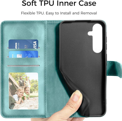 Samsung Galaxy A15 5G/4G Leder Flip Wallet Hülle Grün Magnet Standfunktion