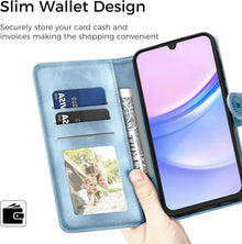 Samsung Galaxy A15 5G/4G Lederhülle Flip Wallet Himmelblau