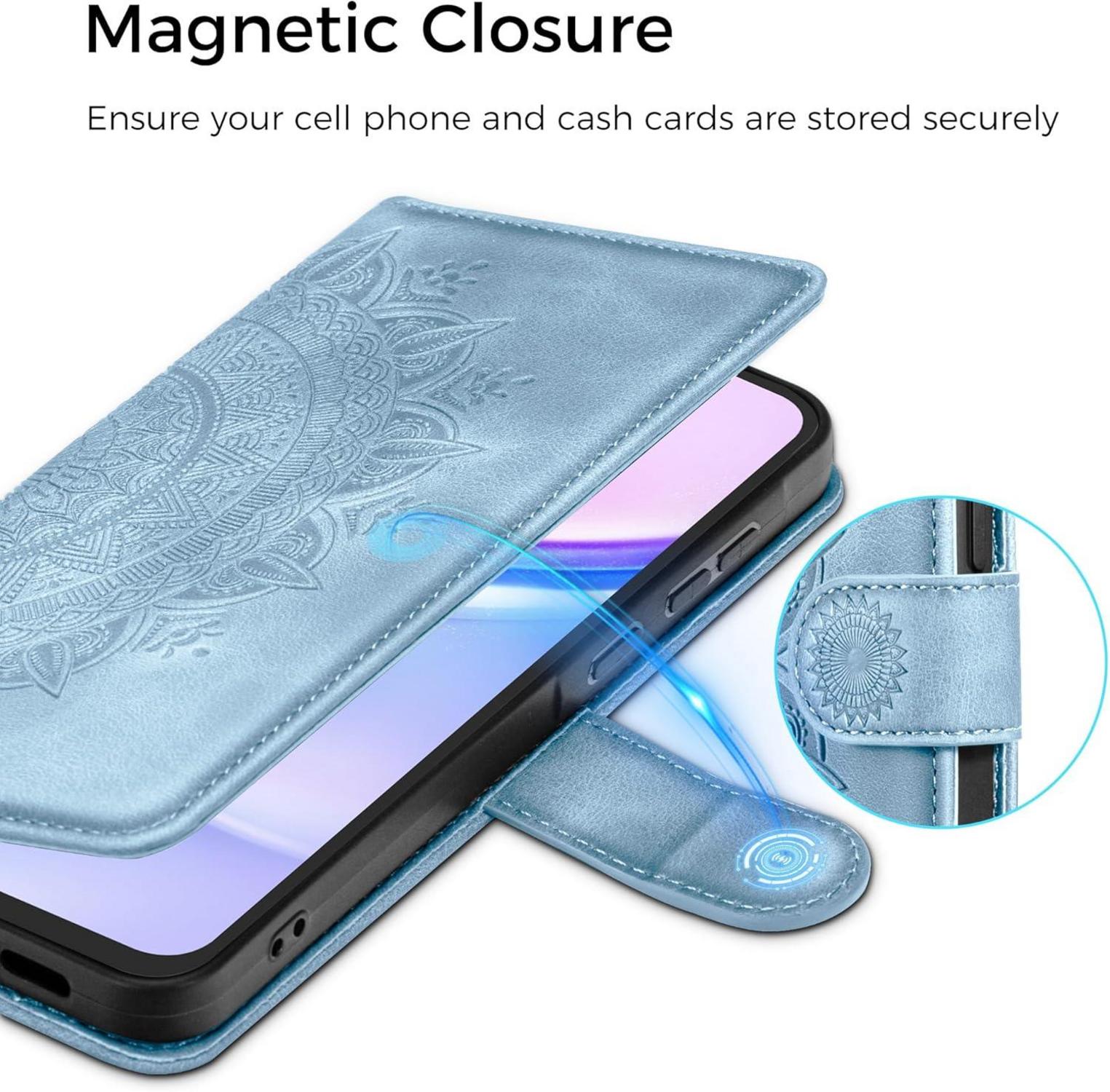 Lederhülle Samsung Galaxy A15 5G/4G Flip Wallet Himmelblau