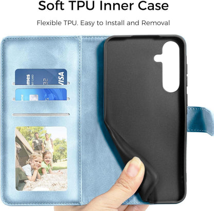 Samsung Galaxy A15 5G/4G Hülle Flip Wallet PU Leder Schutzhülle Himmelblau