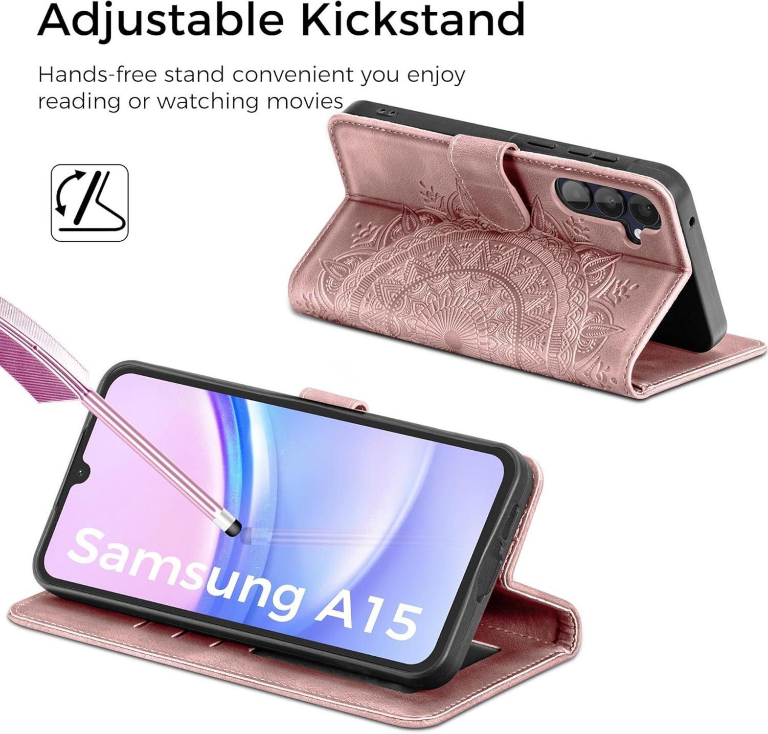 Samsung Galaxy A15 5G/4G Leder Flip Wallet Hülle Rosa
