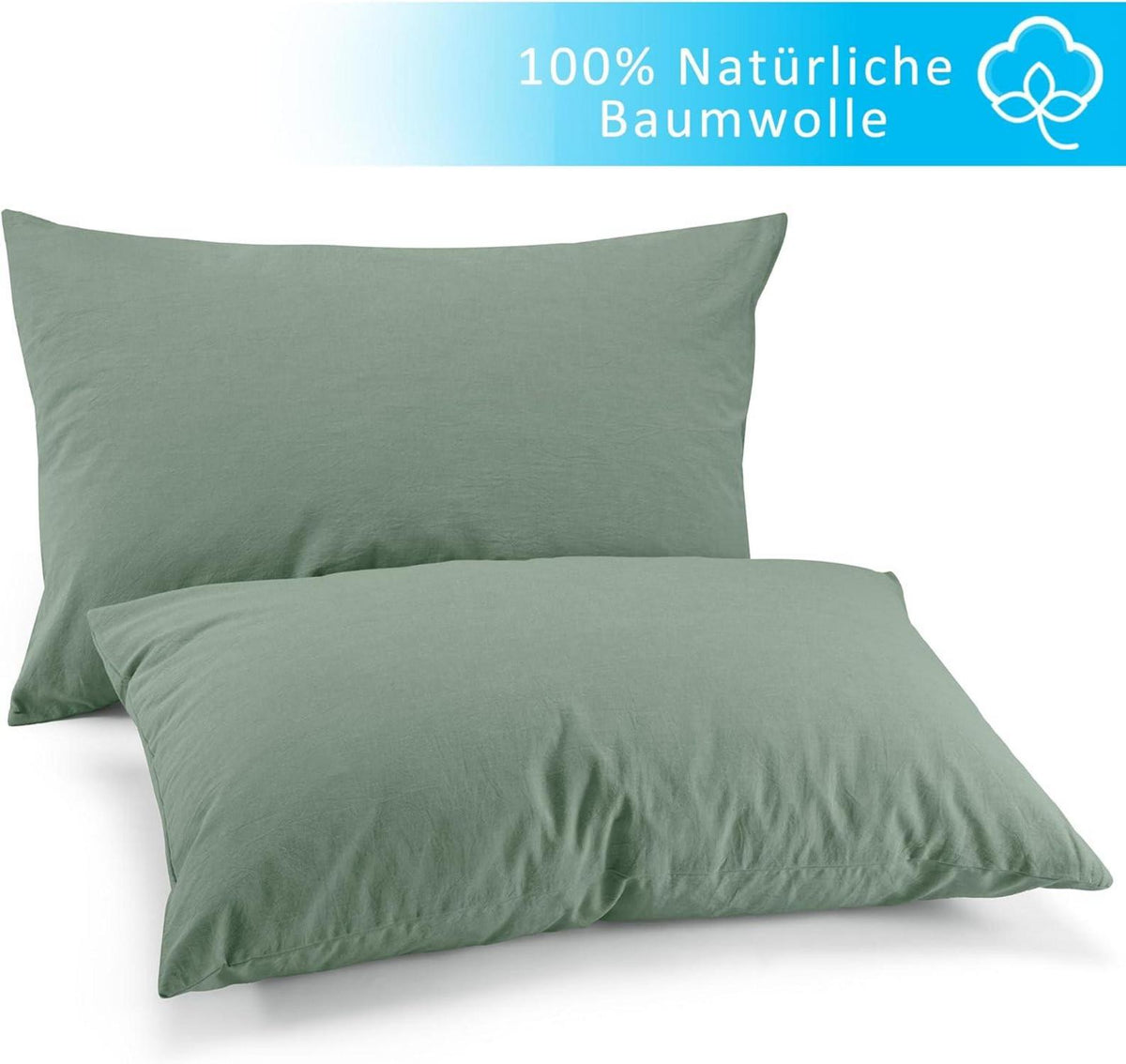 Grüne Kissenbezüge 2er Set 50x70cm Baumwolle Reißverschluss