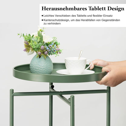 Danpinera 2-stöckiger Metall-Beistelltisch mit Tabletts für draußen, Grüner Nachttisch