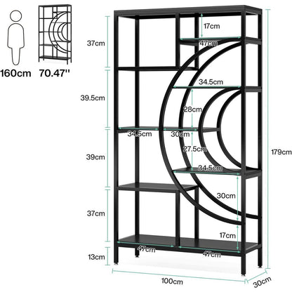 Industrielles Bücherregal 179cm – 8-Stöckig, Schwarz