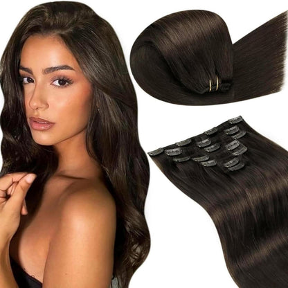 Echthaar Clip-in Haarverlängerung Braun Gerade 35cm