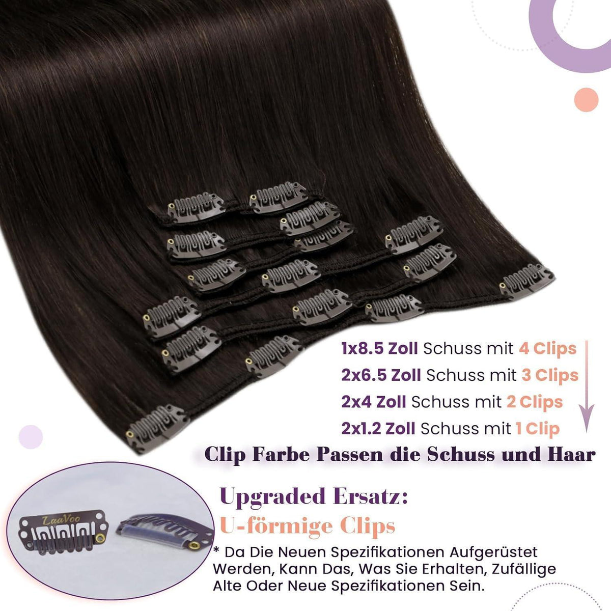 Echthaar Clip-in Haarverlängerung Braun Gerade 35cm