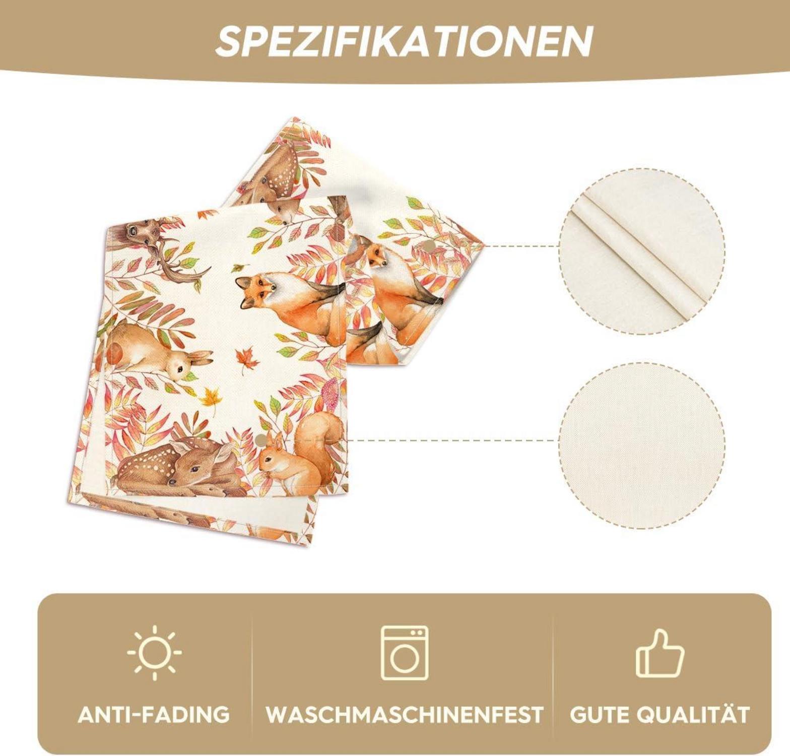 Herbst Tischläufer Sikahirsch Eichhörnchen 40x180cm in Beige