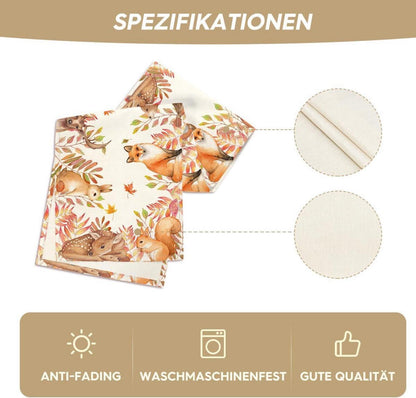 Herbst Tischläufer Sikahirsch Eichhörnchen 40x180cm in Beige