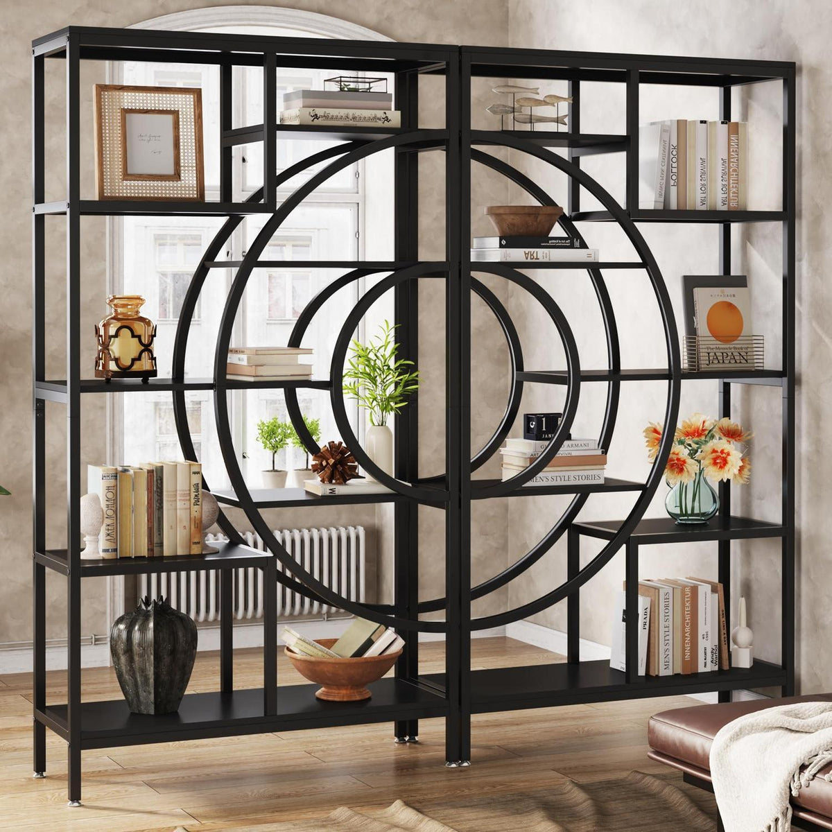 Industrielles Bücherregal 179cm – Geometrisches Regal mit Metallrahmen
