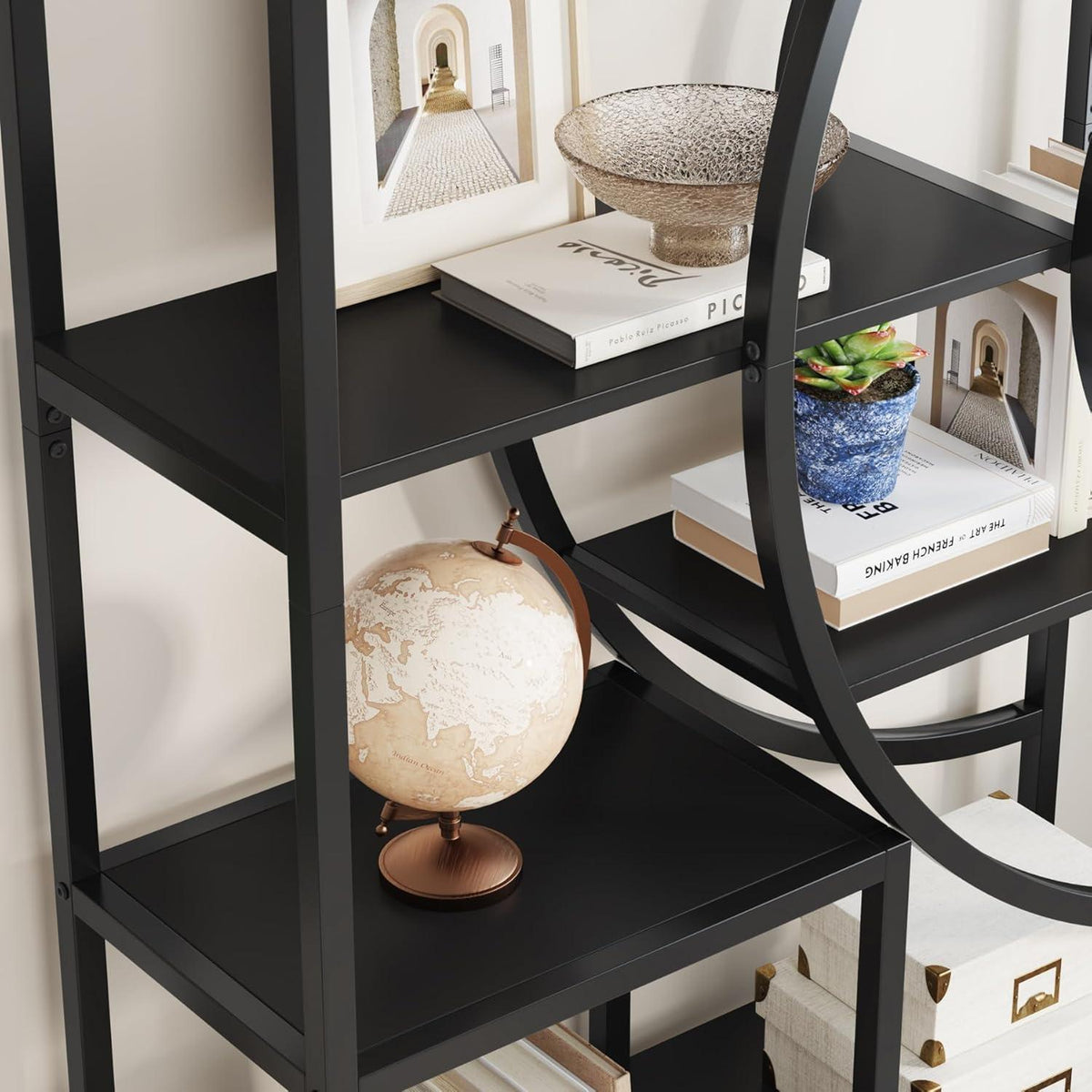 Industrielles Bücherregal 179cm – Geometrisches Regal mit Metallrahmen