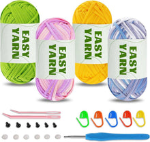 Dickes Häkelgarn für Anfänger, 4x50g Gelb+Grün+Blau+Rosa