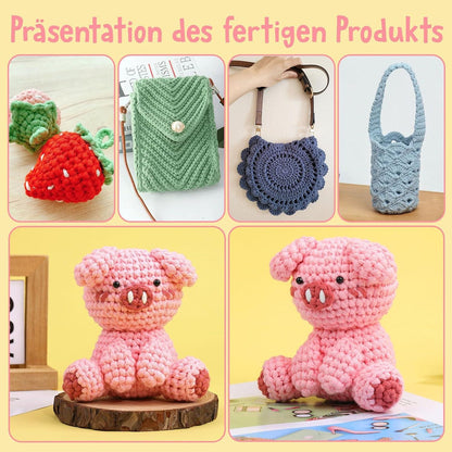 4x50g Häkelgarn Baumwolle Anfänger Strickgarn Gelb Grün Blau Rosa