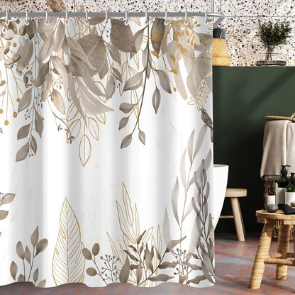 Duschvorhang Grau Herbstblätter 180x200cm Antischimmel Wasserabweisend Polyester