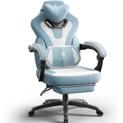 Großer Gaming Stuhl mit Fußstütze und Massagefunktion, Blau
