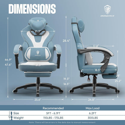 Großer Gaming Stuhl mit Fußstütze und Massagefunktion, Blau