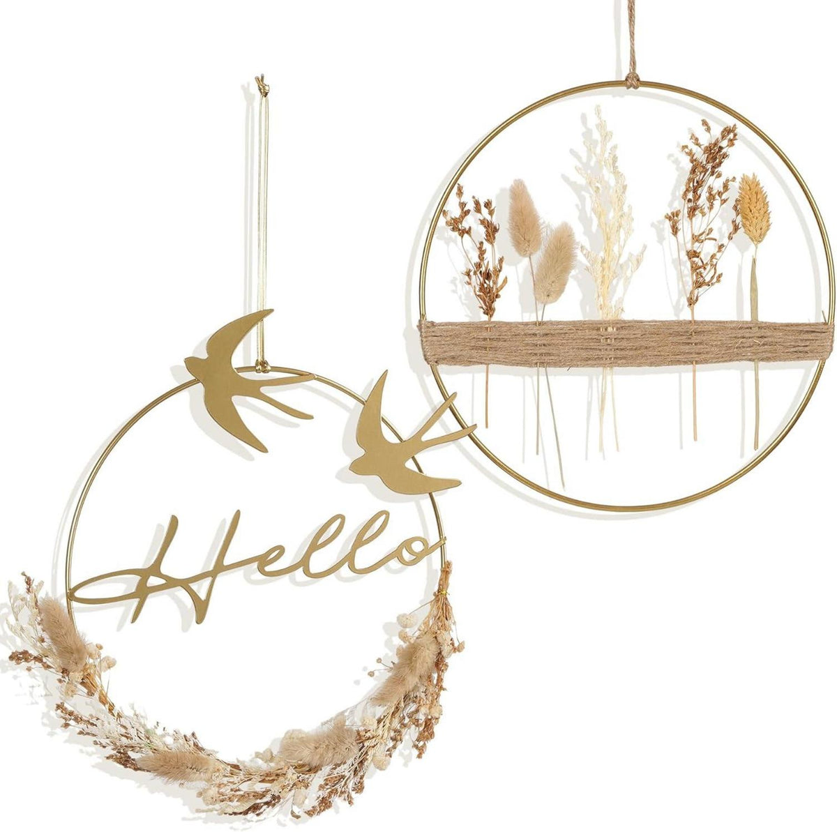 Trockenblumenkranz Gold Metallring Boho Fensterdeko Ganzjährig Wand