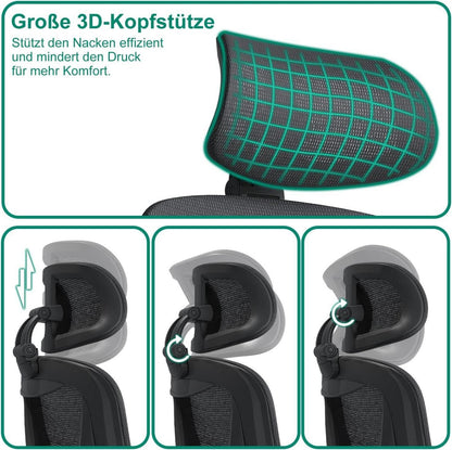 Ergonomischer Bürostuhl mit 3D-Lendenwirbelstütze & verstellbarer