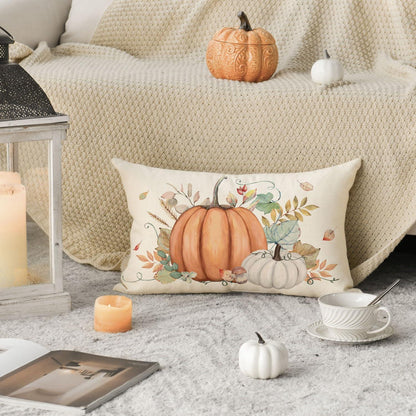 Orange Blätter Kürbisse Herbst Kissenbezüge 2er Set 30x50 cm