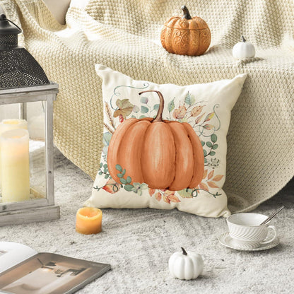 Herbst Kürbis Blatt Kissenbezug 2er Set 45x45 cm Orange