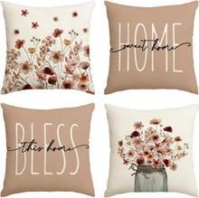 Herbst Kissenbezüge Blumen Blätter Vase Deko 4er Set 45x45cm