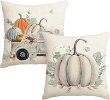 Herbst Kissenbezüge Blätter Kürbisse LKW 45x45cm 2er Set