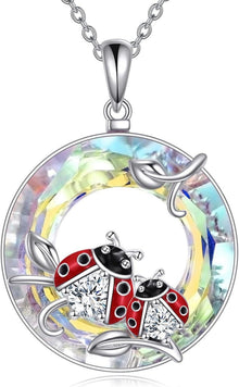 Kristall Marienkäfer Halskette Sterling Silber Anhänger Schmuck