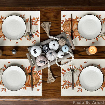 Artoid Mode Herbst Planken Blätter Orange Kürbisse Platzsets 4er Set