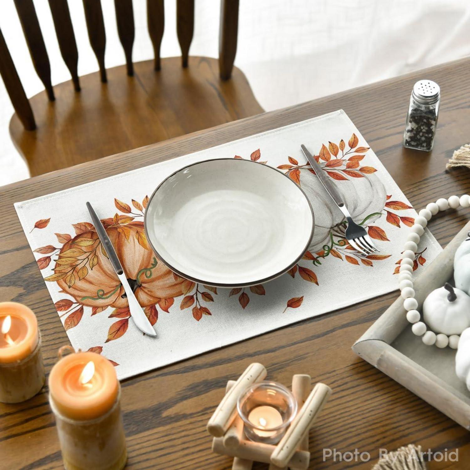 Artoid Mode Planken Blätter Orange Kürbisse Herbst Platzsets 4er Set 30x45cm