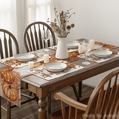 Herbstliche Tischsets Kürbisse Blätter Orange 4er Set 30x45cm
