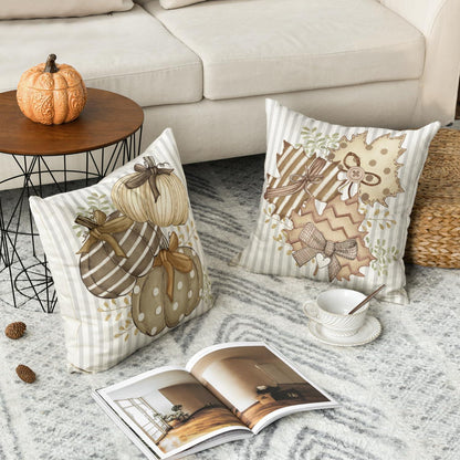 Artoid Herbst Kürbisse Streifen Ahornblätter Kissenbezüge 45x45 cm 2er Set