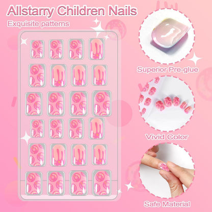 Künstliche Nägel für Kinder – 72er Set Bär, Blume, Donut Rosa