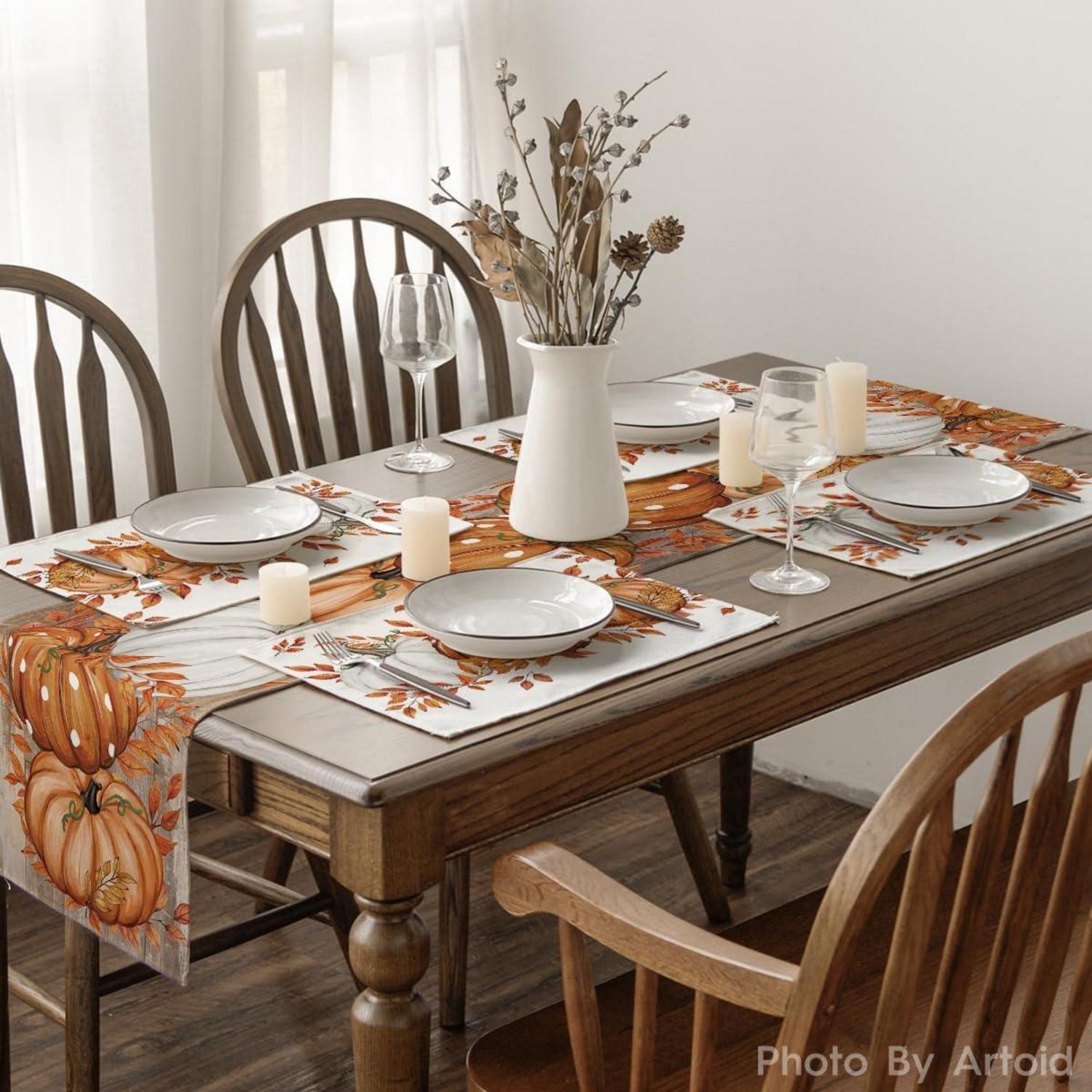 Herbst Tischsets Orange Kürbisse Blätter Platzsets 8er Set 30x45cm