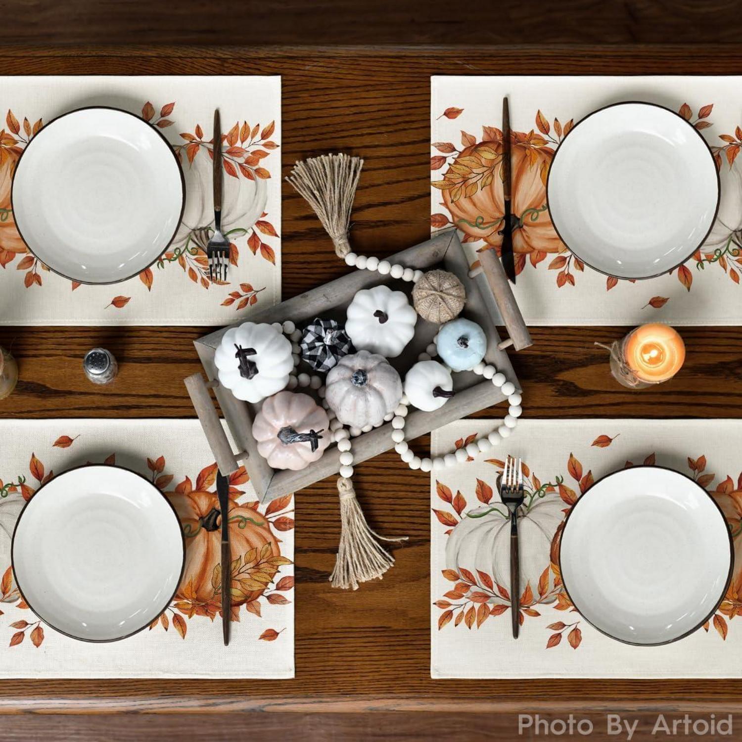 Artoid Mode Herbst Orange Kürbisse Platzsets 6er Set 30x45cm