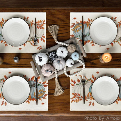 Artoid Mode Herbst Platzsets Blau Kürbisse Tischsets 6er Set 30x45cm