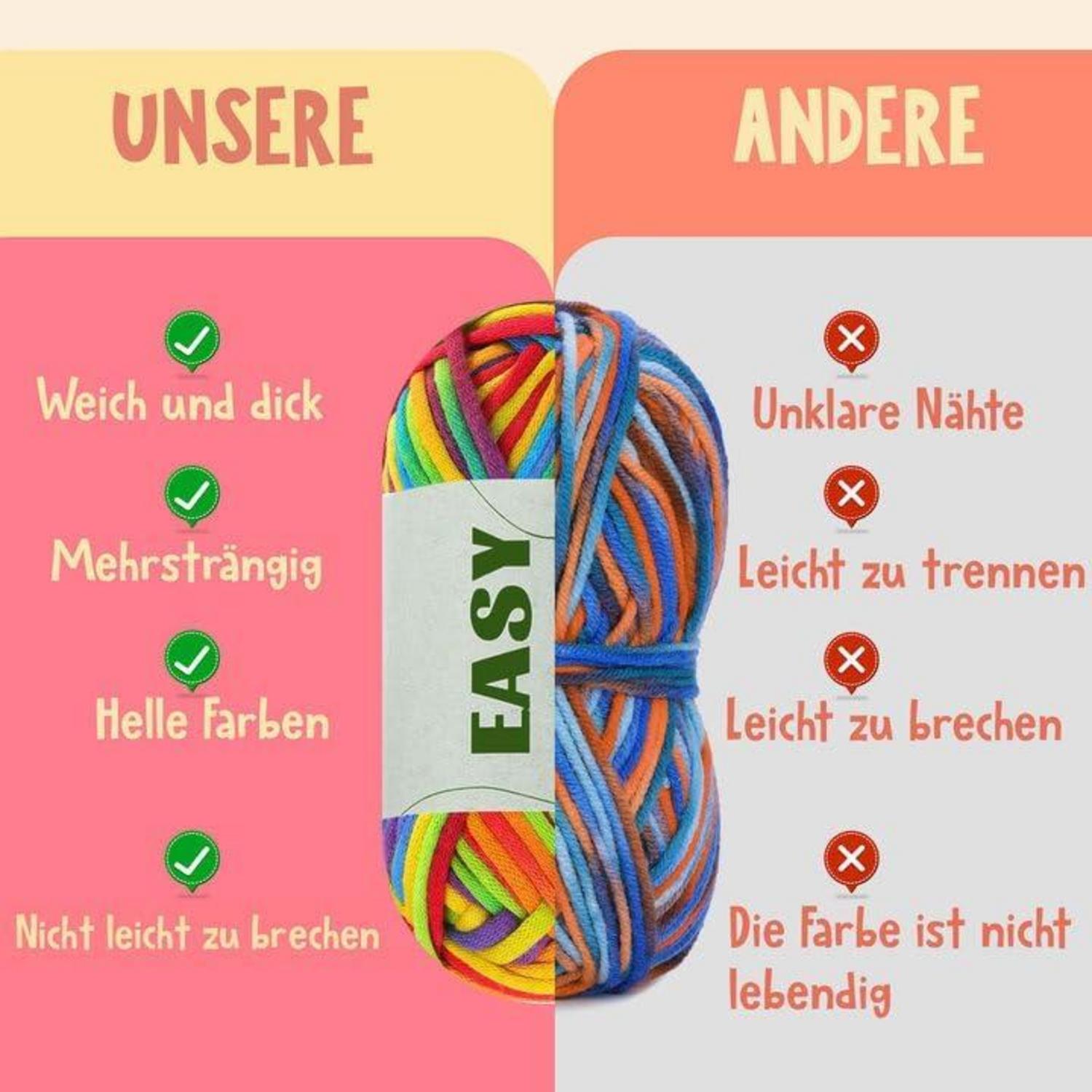 Regenbogenfarbenes Klobiges Garn zum Häkeln mit Zubehör